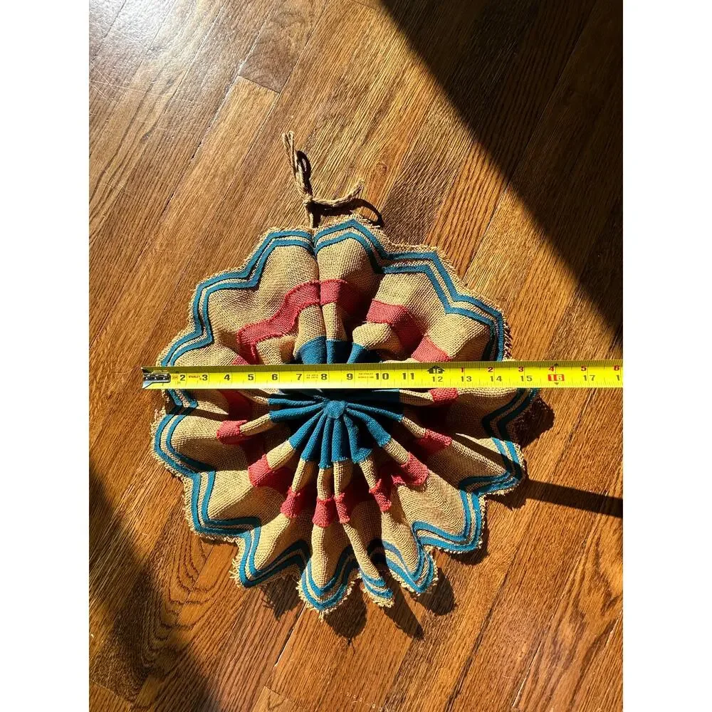Vintage Burlap Pinwheel Wreath, Handmade Folded Fabric Rosette